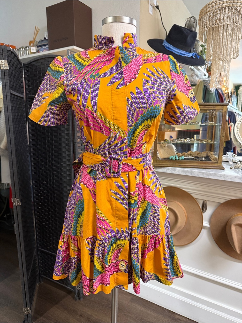 Farm Rio Colorful Macaws Belted Mini Dress Size XS
